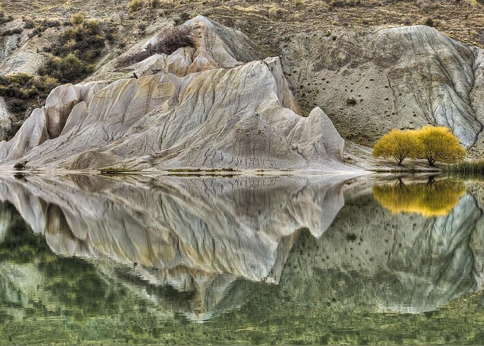 Hhh Greeting Card featuring the photograph Reflection On Blue Lake, St Bathans #1 by Colin Monteath