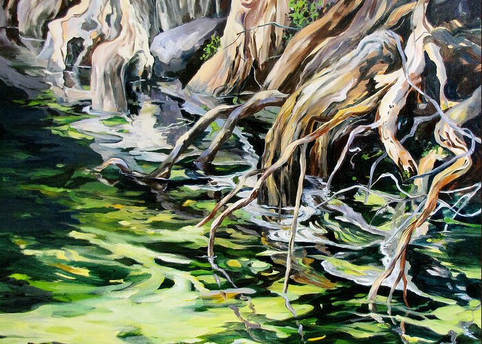 Cypress Roots Greeting Card featuring the painting Reflections 2 by Rae Andrews