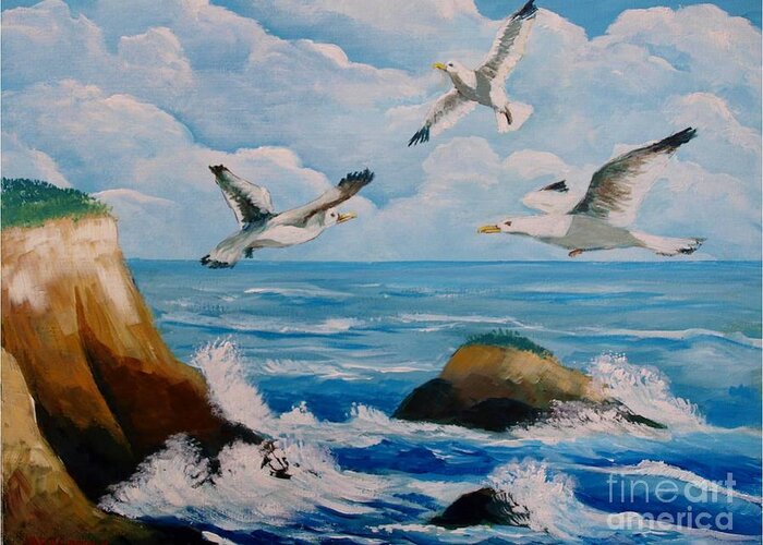 Sea Greeting Card featuring the painting Seagulls #2 by Jean Pierre Bergoeing