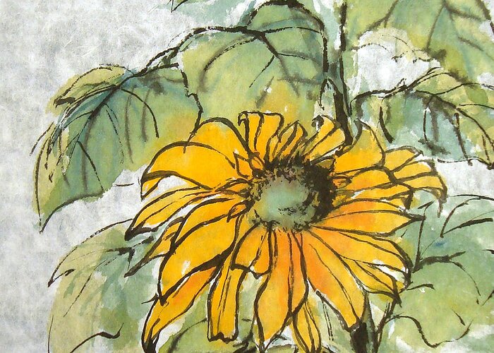 Gerbera Greeting Card featuring the painting Sun Mum Solo by Chris Paschke