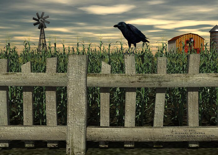 Raven Greeting Card featuring the digital art The Raven #1 by Michael Stowers
