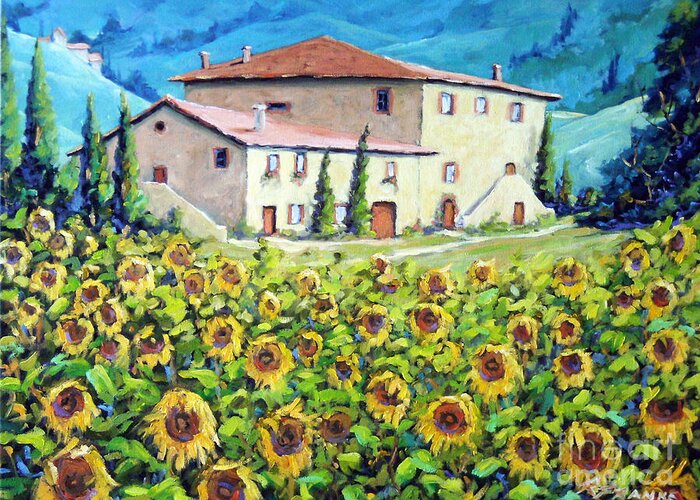 Art Greeting Card featuring the painting Tuscan Sunflowers by Richard T Pranke