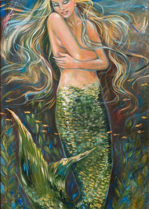 Mermaid Greeting Card featuring the painting Watery Slumber by Linda Olsen