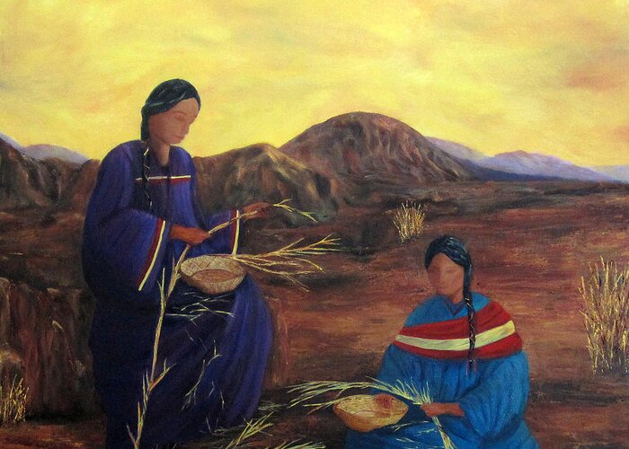 Southwest Art Greeting Card featuring the painting Weavers by Roseann Gilmore