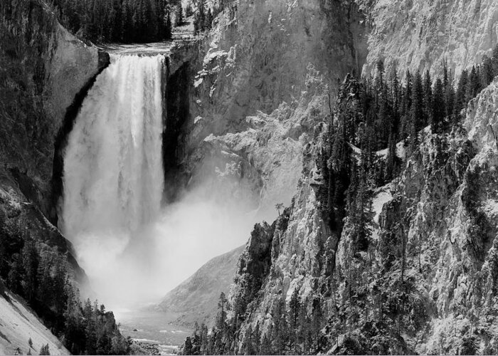 Yellowstone Greeting Card featuring the photograph Yellowstone Waterfalls in Black and White #1 by Sebastian Musial