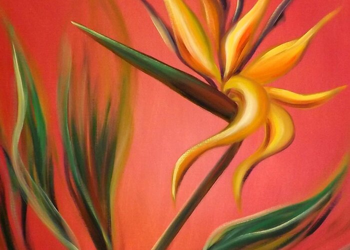 Flower Greeting Card featuring the painting Bird of Paradise #7 by Gina De Gorna