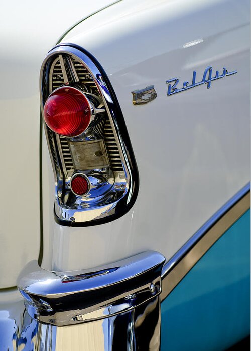 1956 Chevrolet Belair Greeting Card featuring the photograph 1956 Chevrolet Belair Taillight Emblem by Jill Reger