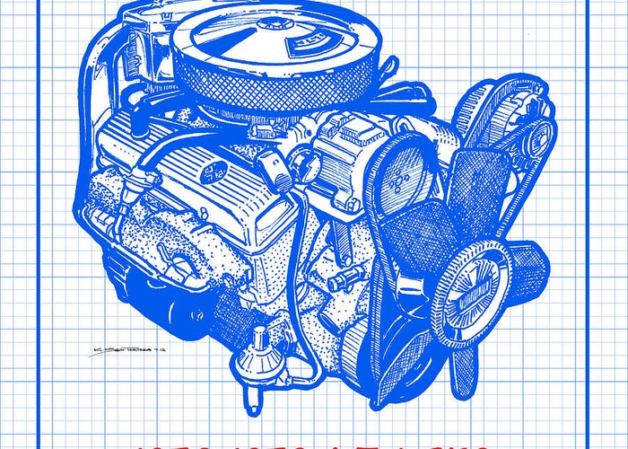 C3 Corvette Greeting Card featuring the drawing 1970 - 1972 LT-1 Corvette Engine Blueprint by K Scott Teeters