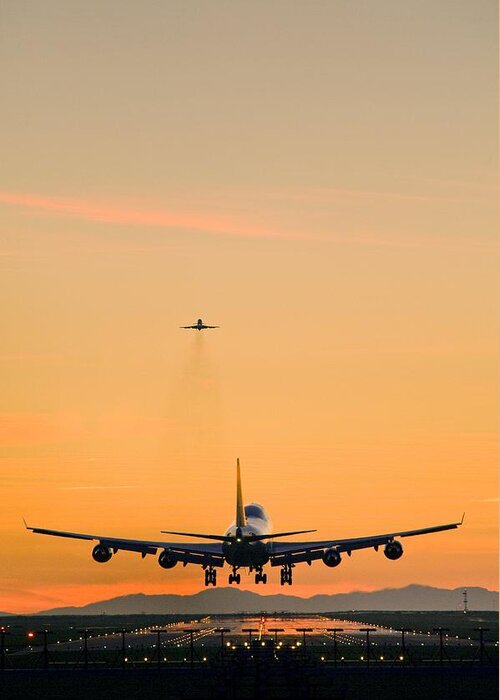 Boeing 747 Greeting Card featuring the photograph Aeroplane Landing, Canada #2 by David Nunuk