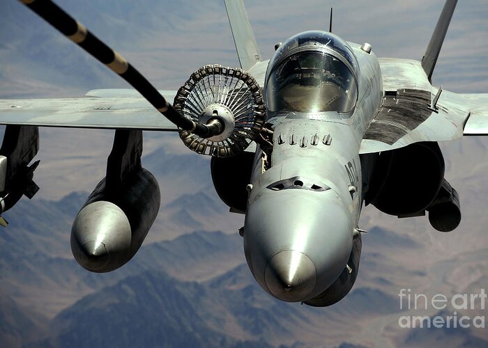 Afghanistan Greeting Card featuring the photograph An Fa-18c Hornet Receives Fuel #2 by Stocktrek Images