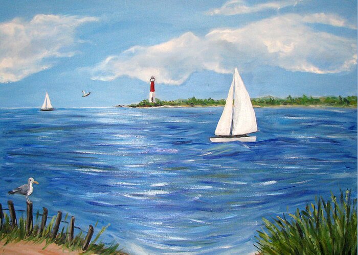 Lighthouse Greeting Card featuring the painting Bayville 3 #2 by Clara Sue Beym
