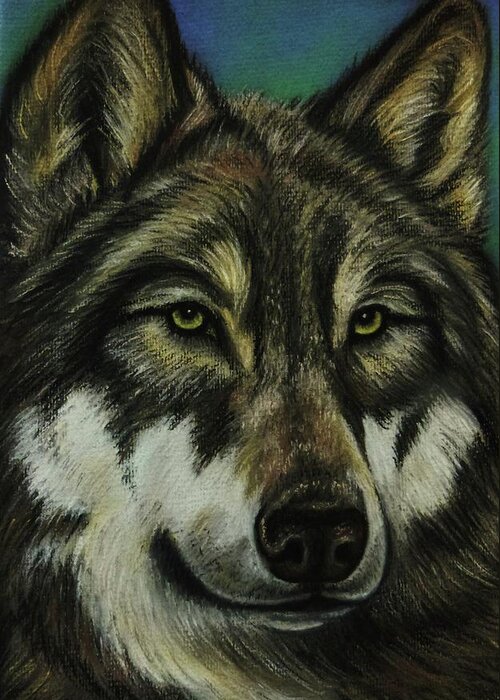 Wolf Greeting Card featuring the painting Blue Wolf by Lucy Deane