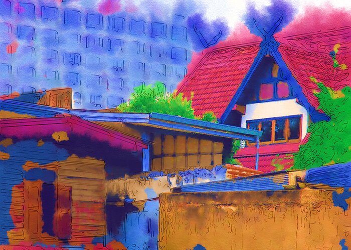 chiang Mai Greeting Card featuring the digital art Chiang Mai house #2 by Fran Woods