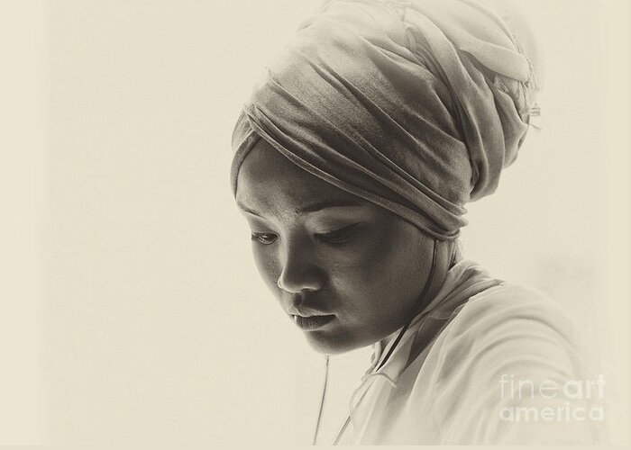 Pensive Young Woman Greeting Card featuring the photograph Deep in thought by Sheila Smart Fine Art Photography
