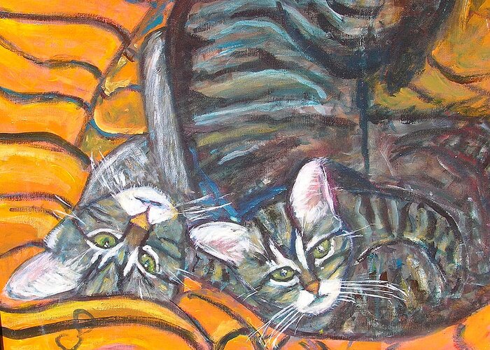 Cats Greeting Card featuring the painting Dos Gatos by Carolyn Donnell