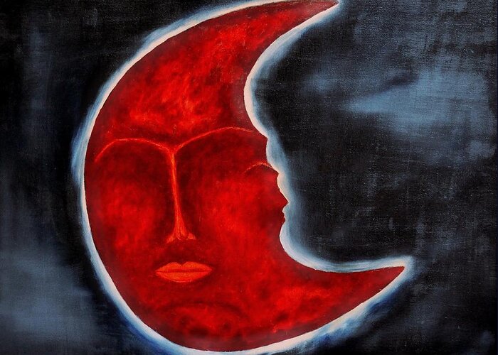 Mysterious Greeting Card featuring the painting The Mysterious Moon #1 by Marianna Mills