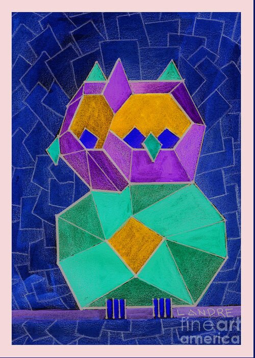 Owl Greeting Card featuring the painting 2010 Cubist Owl Negative by Lilibeth Andre