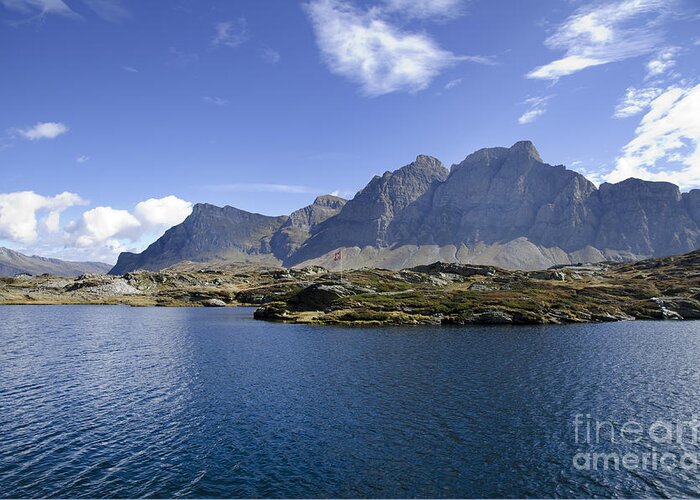 Panoramic View Greeting Card featuring the photograph Alpine lake #3 by Mats Silvan