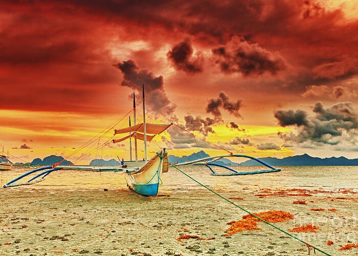 Bangka Greeting Card featuring the photograph Boat at sunset #3 by MotHaiBaPhoto Prints