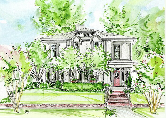 House Rendering Greeting Card featuring the painting Custom House Rendering #5 by Lizi Beard-Ward