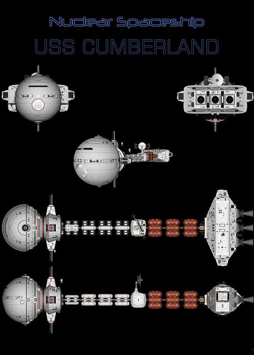 Spaceship Greeting Card featuring the digital art 5 views of the USS CUMBERLAND by David Robinson