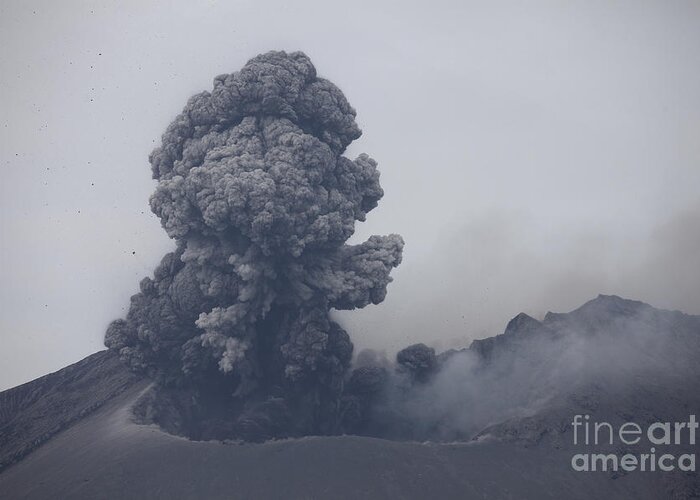 Japan Greeting Card featuring the photograph Ash Cloud Eruption From Sakurajima #7 by Richard Roscoe