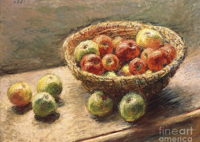 A Greeting Card featuring the painting A Bowl of Apples by Claude Monet