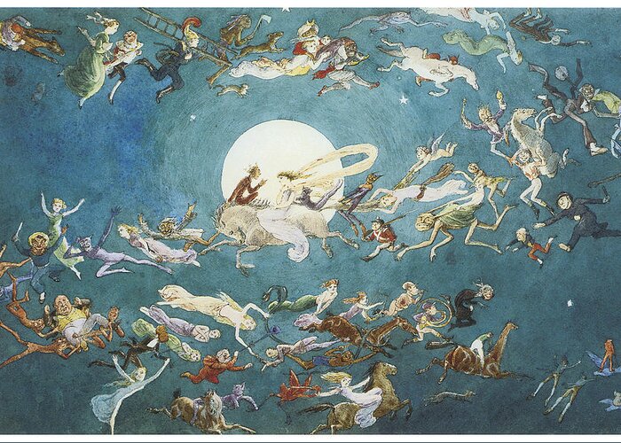 Charles Altamont Doyle Greeting Card featuring the painting A Dance Around the Moon by Charles Altamont Doyle