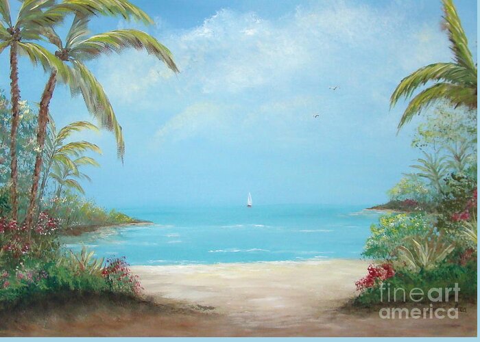 Seascape Greeting Card featuring the painting A Day in the Tropics by Leea Baltes