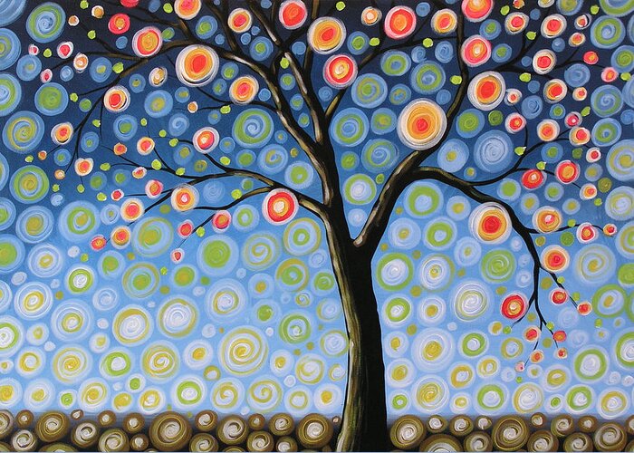 Tree Greeting Card featuring the painting Abstract Tree Midnight Tree by Amy Giacomelli