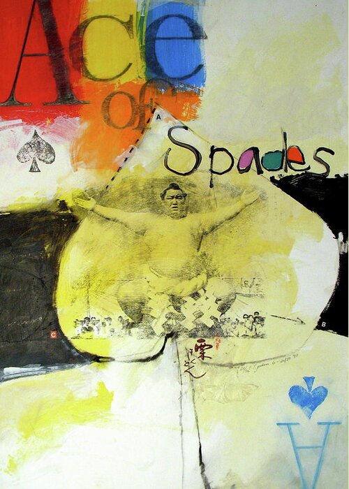 Acrylic Greeting Card featuring the mixed media Ace of spades 25-52 by Cliff Spohn