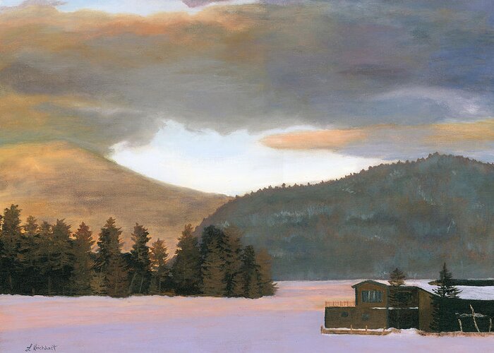 Landscape Greeting Card featuring the painting Adirondack Morning by Lynne Reichhart