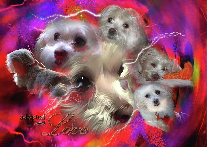 Canine Greeting Card featuring the digital art Adopted with Love by Kathy Tarochione