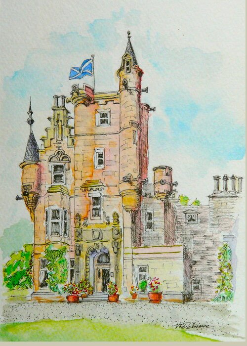 Scotland Greeting Card featuring the painting Aigas House Scotland by Vic Delnore