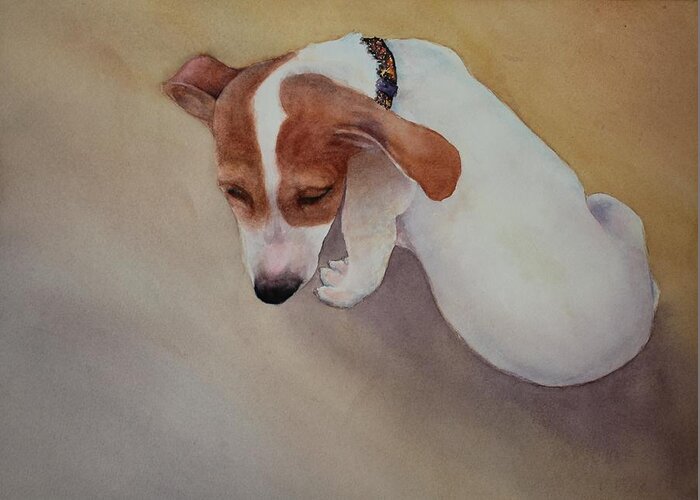 Puppy Greeting Card featuring the painting All Played Out by Ruth Kamenev