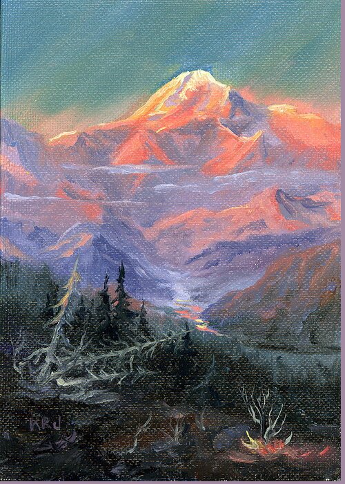 Mt Mckinley Greeting Card featuring the painting Alpen Glow by Kurt Jacobson