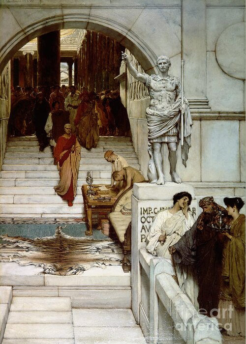 Audience Greeting Card featuring the painting An Audience at Agrippa's by Lawrence Alma-Tadema