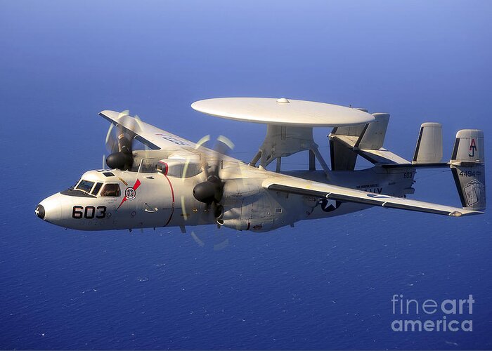E-2c Hawkeye Greeting Card featuring the photograph An E-2c Hawkeye Flying Over The Pacific by Stocktrek Images