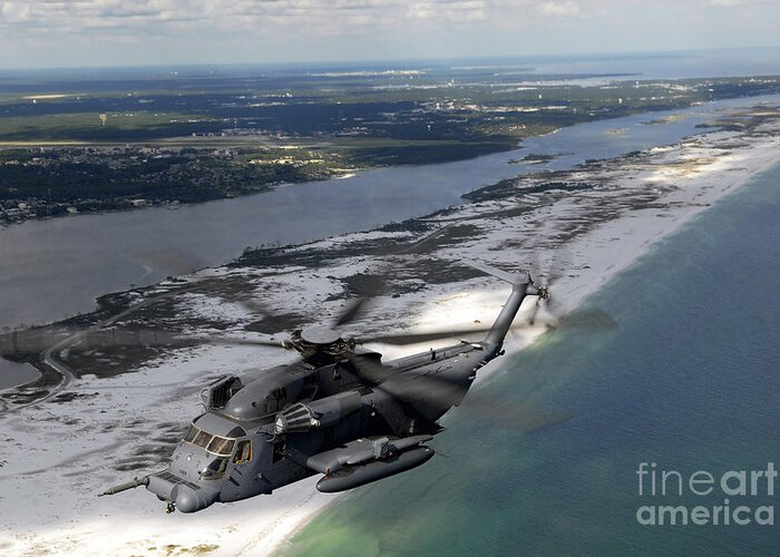 Aerial View Greeting Card featuring the photograph An Mh-53 Pave Low Flies by Stocktrek Images