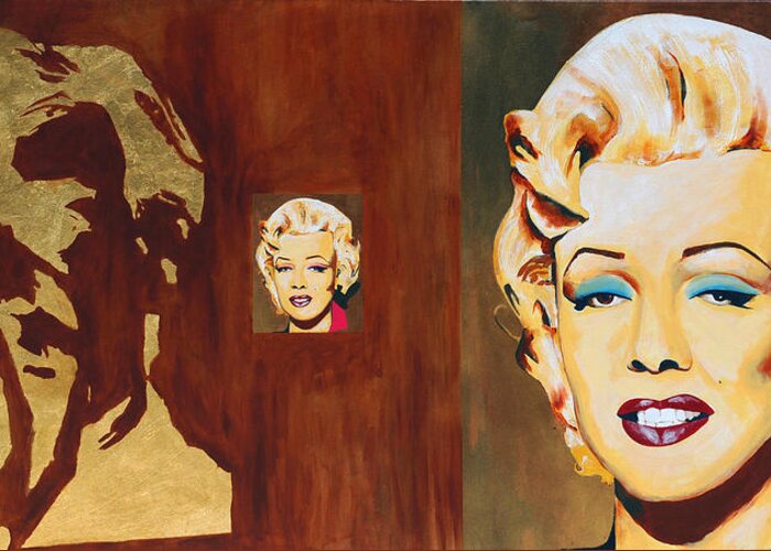 Portrait Greeting Card featuring the painting Andy Warhol - Gold Marilyn by Dennis McCann