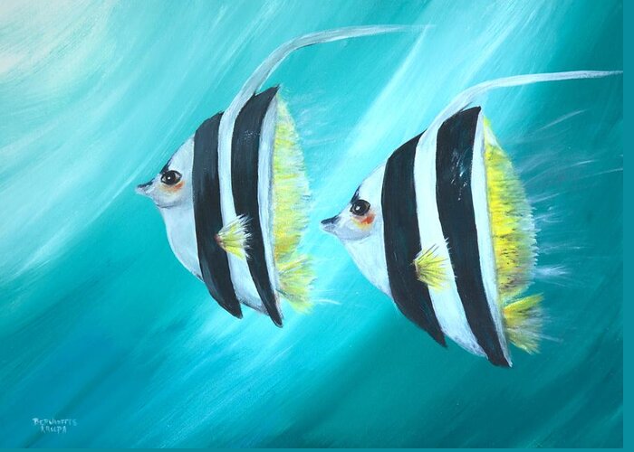 Angel Fish Greeting Card featuring the painting Angel Fish by Bernadette Krupa