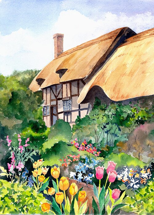 Anne Greeting Card featuring the painting Anne Hathaway Cottage by Jean Walker White
