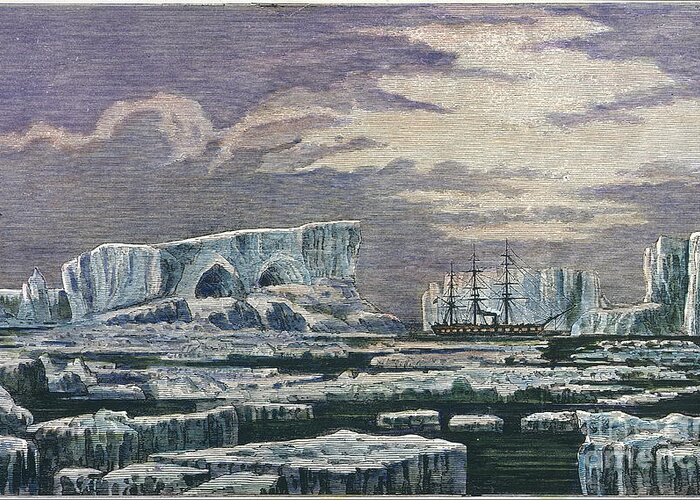 1874 Greeting Card featuring the photograph Antarctica:hms Challenger by Granger