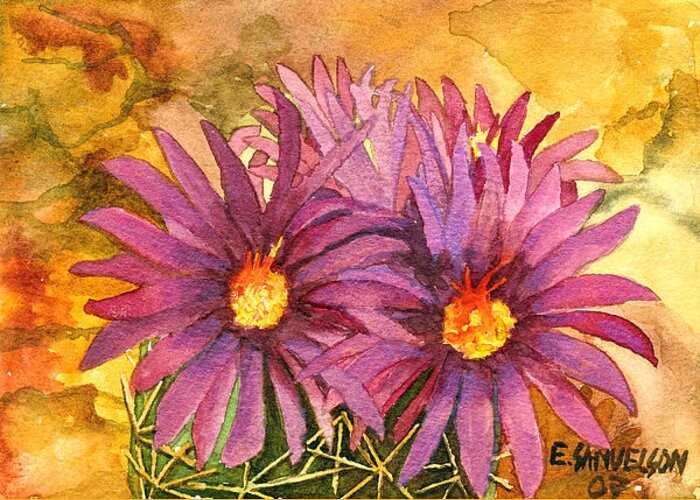 Cactus Flower Greeting Card featuring the painting Arizona Pincushion by Eric Samuelson