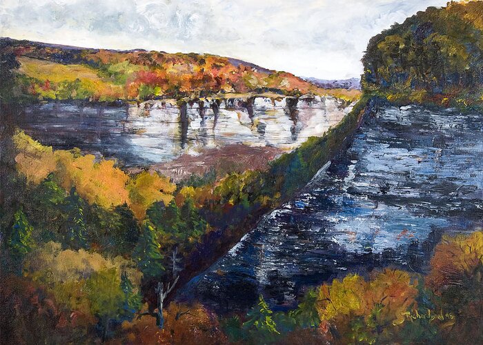 Letchworth State Park Greeting Card featuring the painting Around the Bend by George Richardson