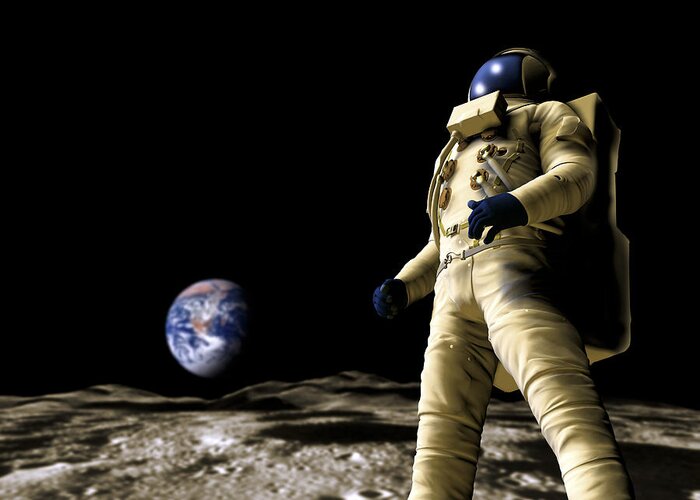 Earth Greeting Card featuring the photograph Astronaut On The Moon by Victor Habbick Visions
