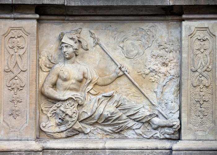 Athena Greeting Card featuring the photograph Athena Relief in Gdansk by Artur Bogacki