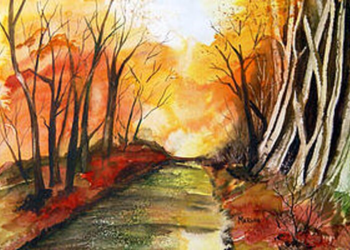 Trees Greeting Card featuring the painting Autumn Blaze by Marsha Woods