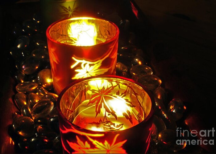 Orange Greeting Card featuring the photograph Autumn candles by Frank Larkin