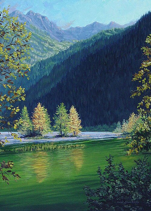 Landscape Greeting Card featuring the painting Autumn Knik River by Kurt Jacobson